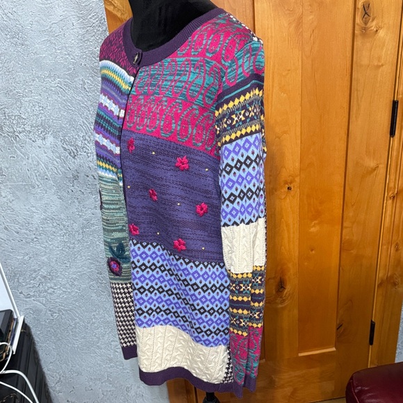 Coldwater Creek Colorful Patchwork Button-Up Sweater - Picture 5 of 6